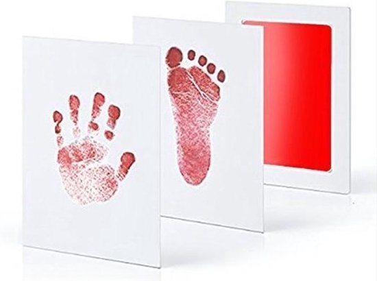 CHPN - Baby Voet- en Handafdruk Inktset - Rood - Incl. 2 witte kaartjes - 1 setje - Voetafdruk baby - Handafdruk - Kraamcadeau - Geboorte - Moederdag - Vaderdag van CHPN
