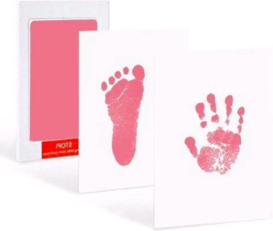 CHPN - Baby Voet- en Handafdruk Inktset - Roze - Incl. 2 witte kaartjes - 2 setjes - Voetafdruk baby - Handafdruk - Kraamcadeau - Geboorte - Moederdag - Vaderdag