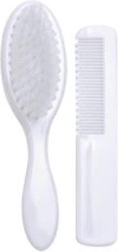 CHPN - Babykam - Babyborstel - Borstel voor je baby - Zachte borstel - Kraamcadeau - Cadeau - Baby accessoire - Babycadeau - Wit - Set van borstel en kam van CHPN