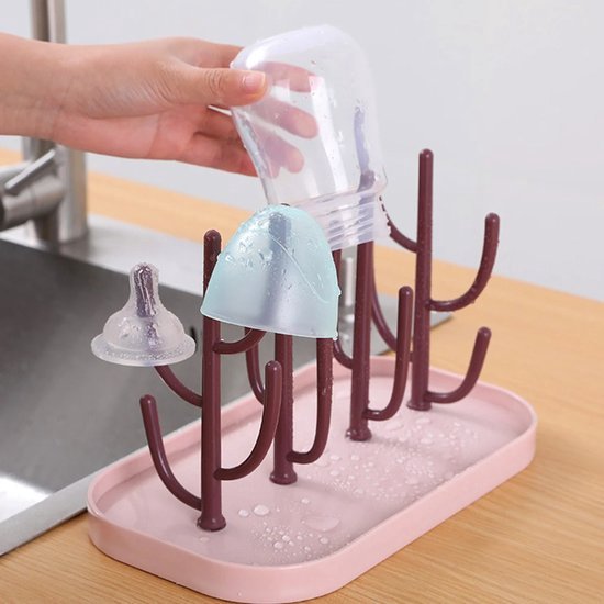 CHPN - Droogrek - Flessen droogrek - Baby Flessen Droogrek - Afdruipbak - Lekbak - Afwasbak - Flessenrek - Kraam- & Babycadeau - Roze - Baby uitzet - Cadeau van Merkloos