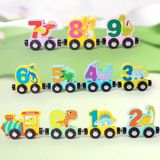 Cijfertrein hout dinosaurus - Educatief speelgoed voor baby's en peuters - Leren tellen tot 10 - Dieren - Cadeau kinderen 1 jaar / 2 jaar / 3 jaar - Jongens / meisjes van Caiyuangg.