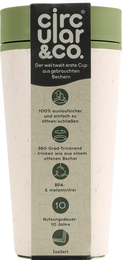 Circular & Co - Travel Mug - Koffiebeker To Go - Coffee To Go Beker - 340 ml - Crème - Groen - 12oz - Duurzaam van Circular & Co