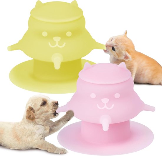 Claoner Puppy melkfles voeding - 2 stuks met 4 spenen - Food grade silicone - 230ml - voor pasgeboren honden katten konijnen - Roze Geel