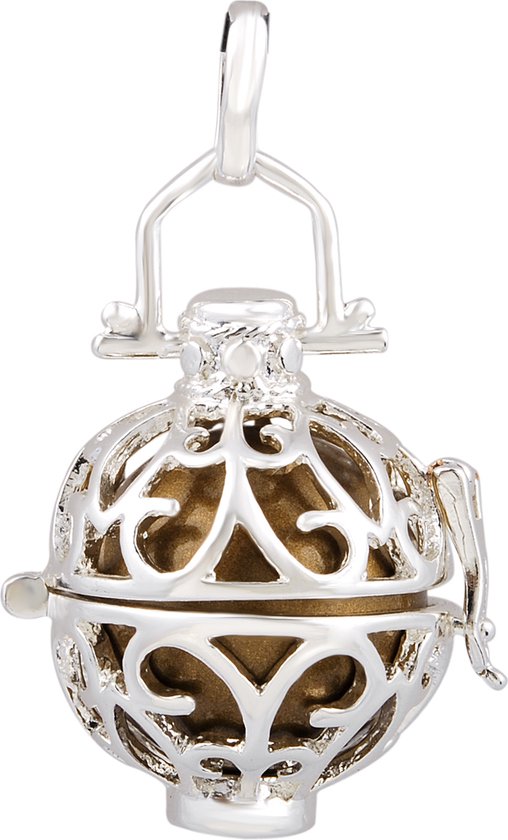 Clariz klankbolhouder Verzilverd Krullen antique - zwangerschapsbel houder - zwangerschapshanger - zwangerschapsketting - bola van CLA