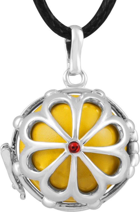 Clariz klankbolhouder Verzilverde Bloem met rood steentje - zwangerschapsbel houder - zwangerschapshanger - zwangerschapsketting - bola van CLA