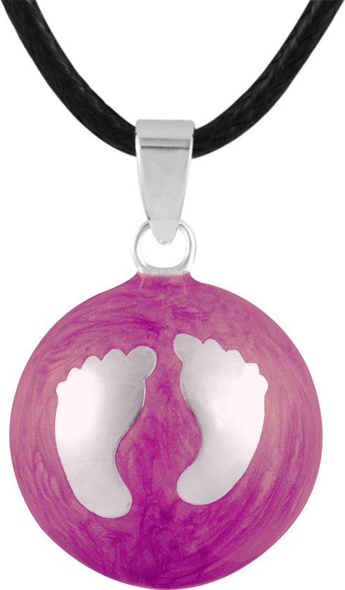 Clariz zwangerschapsbel Paars met zilveren Voetjes - zwangerschapsketting - zwangerschapsbelletje - bola van CLA