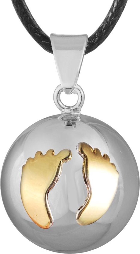 Clariz zwangerschapsbel Verzilverd met gouden Voetjes - zwangerschapsketting - zwangerschapsbelletje - bola van CLA