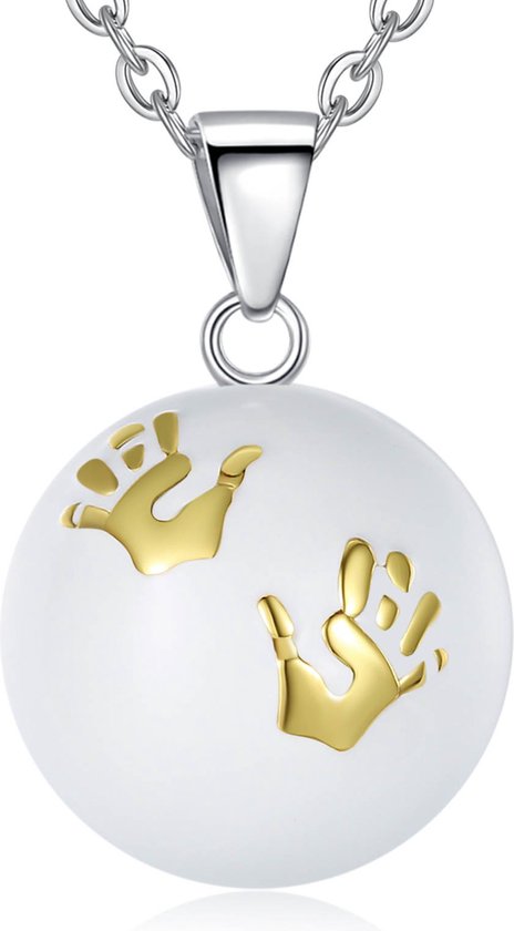 Clariz zwangerschapsbel Wit met gouden Handjes - zwangerschapsketting - zwangerschapsbelletje - bola van Merkloos