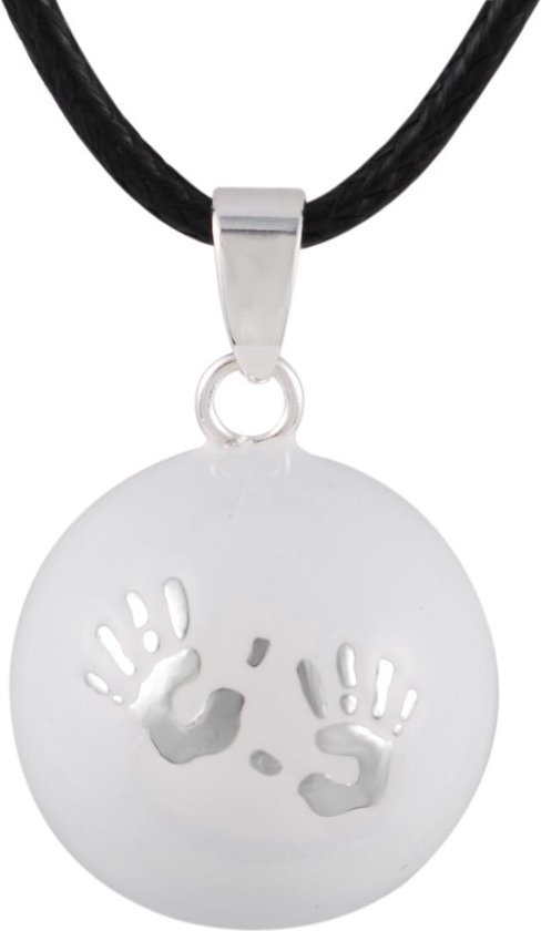 Clariz zwangerschapsbel Wit met zilveren Handjes - zwangerschapsketting - zwangerschapsbelletje - bola van CLA