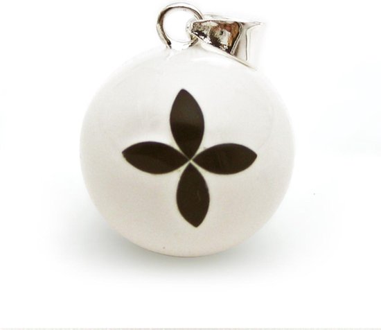 Clariz zwangerschapsbel Wit met zwarte Bloem - zwangerschapsketting - zwangerschapsbelletje - bola van CLA