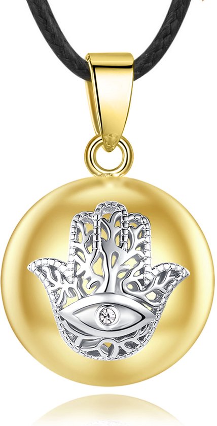 Clariz zwangerschapsbel zwangerschapsketting bola - goud met zilveren Fatima hand Hamsa