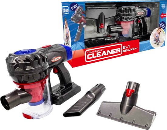 Cleaner 2-in-1 Deluxe Speelgoedstofzuiger heeft een echte zuigwerking en komt met verschillende opzetstukken van Playgo
