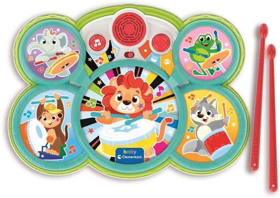 Clementoni Baby Drumstel Musicali - Kinder Trommel met Drumstokken en Muziek voor Kinderen - Drum Speelgoed Muziekinstrument voor Kids, Kind en Peuter