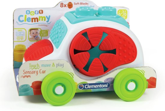 Clementoni Soft Clemmy - Sensory Car - Stapelblokken - Baby Blokken - 8 Speelblokken met Vormendoos Auto - 6-36 maanden van Clementoni