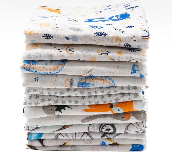 Clever Kids Cloth Diapers - Burp Wipes - Pack of 12 - 70 x 80 - OEKO-TEX Printed - Boys - Eco-Friendly - Reusable hydrofiele washandjes van Clever Kids