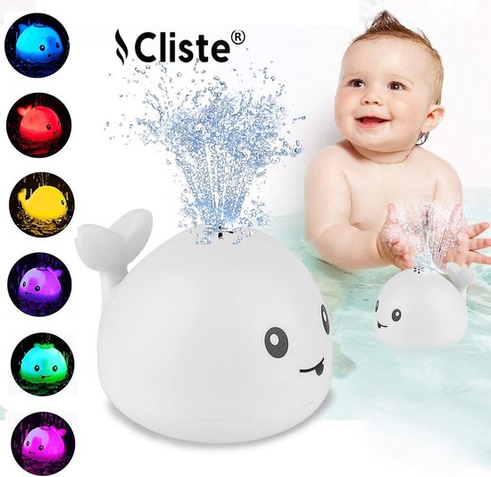 Cliste Mini de Badwalvis - Badspeelgoed - Lichtjes - Vis Spuit Water - Badspeeltjes - Voor in bad - Fish Spray Water - Wit - bad walvis - Waterspeelgoed - Speelgoed - Fish Bath Toy - Baby Badspeelgoed van Merkloos
