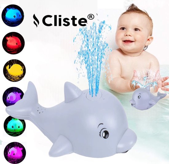 Cliste Mini de groot Badwalvis met Muziek en Lichts - Badspeelgoed - Grijs - Lichtjes - Vis Spuit Water - Badspeeltjes - Voor in bad - Fish Spray Water - bad walvis - Waterspeelgoed - Speelgoed - Fish Bath Toy van Cliste