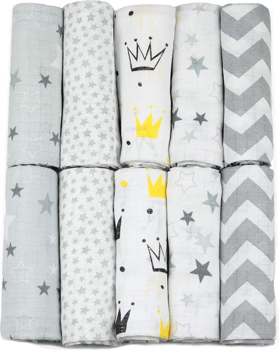 Cloths Hydrophilic Diapers 10 Pack 70x80 cm White-Grey-Yellow Burp Wipes Unisex Girl Young EU fabricated FENSILO hydrofiele washandjes