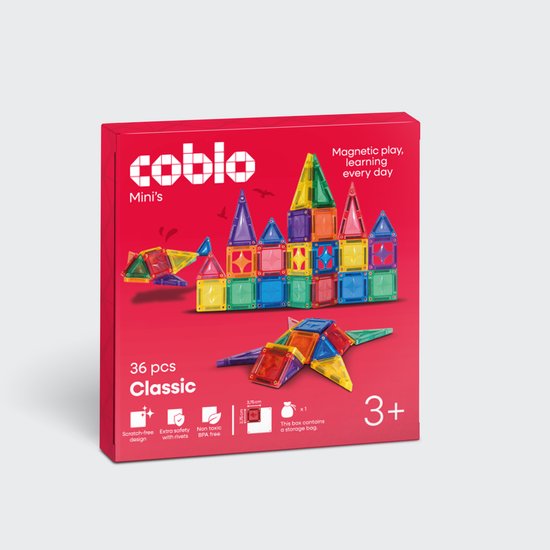 Coblo - Mini Magnetic Tiles - Classic Mini 36 stuks - Magnetische Tegels - Montesorri Speelgoed - Magnetisch speelgoed - Vanaf 3 jaar