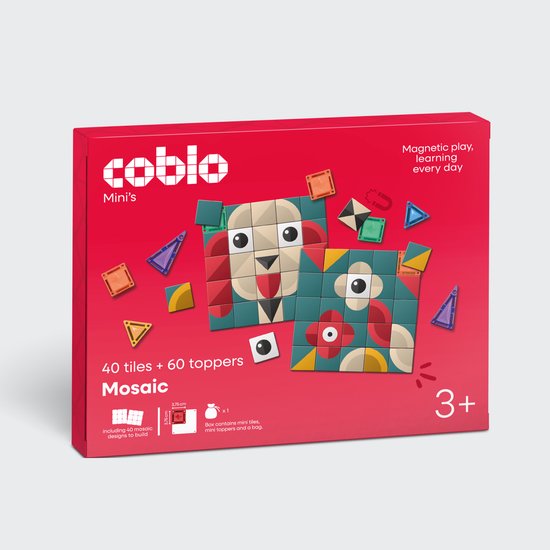 Coblo – Mini Magnetic Tiles met Mini Mozaïek Toppers – 40 Mini Magnetische Tegels & 60 Mini Mozaïek Toppers – Magnetisch speelgoed – Vanaf 3 jaar
