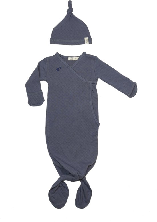 Cocon Baby Slaapzak & mutsje 0-3 mnd - Knoopslaapzak + krabwantjes - Geknoopte Slaapzak 60 cm - Blue Nights - Blauw - Snoozebaby van Snoozebaby