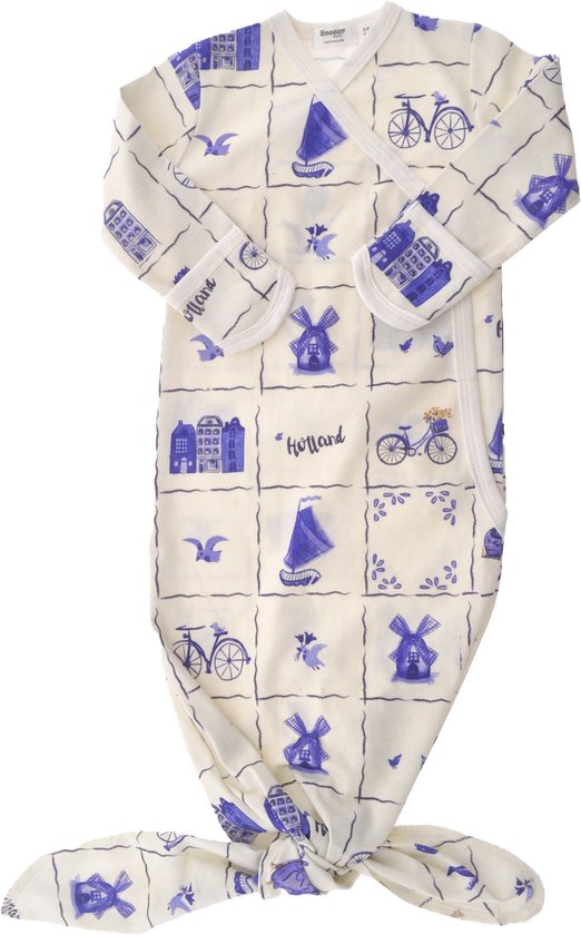 Cocon Baby Slaapzak & mutsje 0-3 mnd - Knoopslaapzak + krabwantjes - Geknoopte Slaapzak 60 cm - Delfts Blue - Wit - Snoozebaby van Snoozebaby