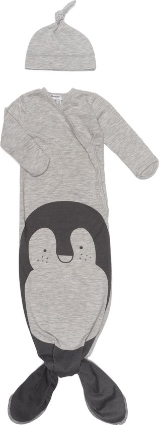 Cocon Baby Slaapzak voor 3-6 mnd - Knoopslaapzak + krabwantjes - Geknoopte Slaapzak 70 cm - Grey Melange Pinguin - Grijs - Snoozebaby van Snoozebaby