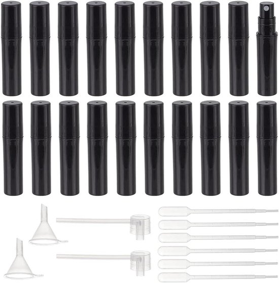 Cocoplus - Spuitflessen - Parfum - Mini - Draagbaar - Pipetten - Trechters - Reisparfum - Etherische Olie - 80 stuks 2 ml mini plastic spuitflessen, matte zwarte, inclusief 6 stuks 1 ml pipetten, 2 stuks trechters en 2 stuks pompen.