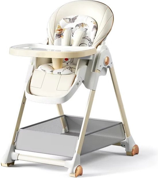 Collox Kinderstoel - Hoge Eetstoel Baby - Makkelijk in te klappen en op te bergen - Met wieltjes - Kantelbaar in 3 posities - Opbergmandje - Met uitneembaar kussentje - Makkelijk schoon te maken - 55 x 85 x 103 cm - Wit van Collox