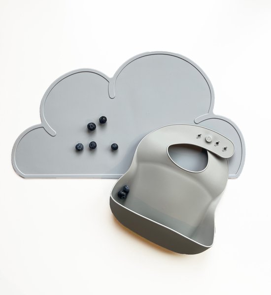 Combi placemat en slabbetje | Grijs - Grijs | Baby-Kinder Siliconen Slabbetje met Opvangbakje | Anti-slip Silicone placemat van Simply Clever Kids