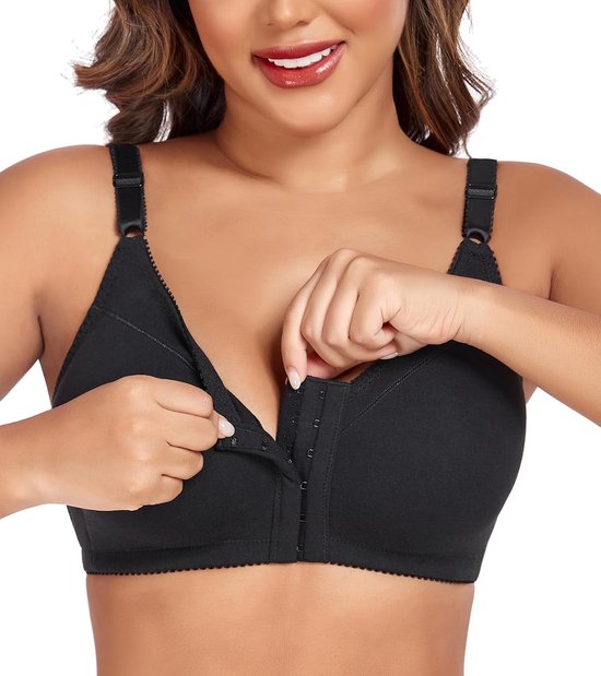 Comfortabele beha voor dames, voorsluiting, volledige cups, zonder beugel, grote maten, katoen