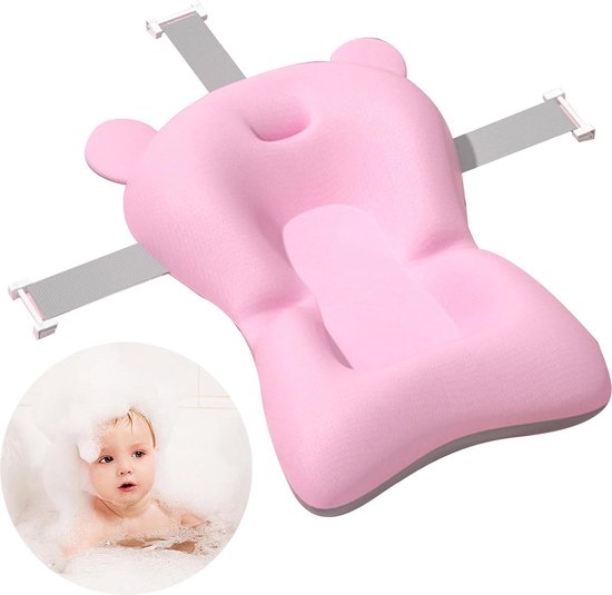Comfortabele en Veilige Babybad Ondersteuningskussen - Voorkom Uitglijden, Makkelijk Drogen, Verstelbaar, Lichtgewicht (Roze) van Merkloos
