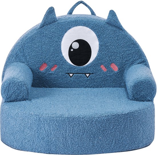 Comfortabele Kinderstoel, Monster Style Foam Peuterstoel met Armleuningen, Draagbare en Wasbare Kinderbank Gemaakt van 28d-Spons en teddybeer Voor De Speelkamer, Slaapkamer, Woonkamer, Perfect Cadeau Voor Kinderen, Blauw van Merkloos