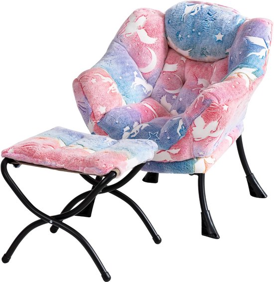 Comfortabele Luie Stoel voor Kinderen met Poef - Glow in the Dark Lounge Fauteuil voor Peuters