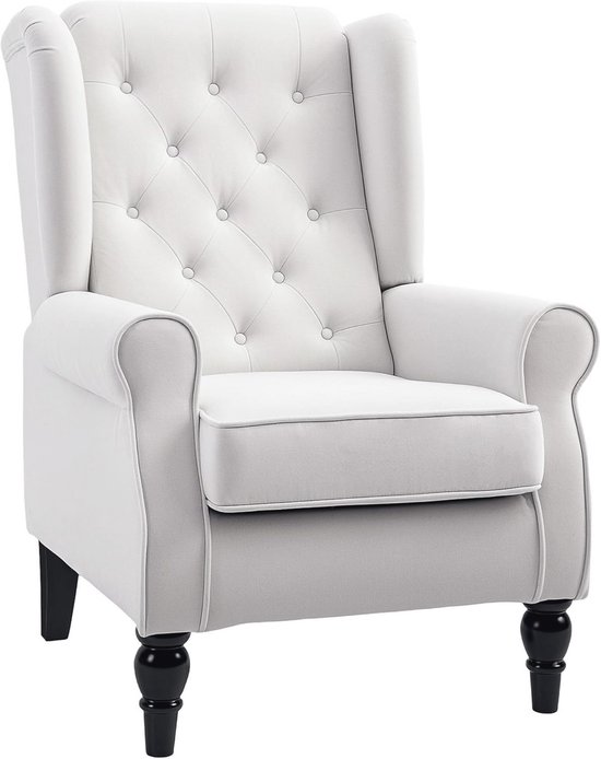 Comfortabele Relaxstoel met Oorfauteuil en Knopen - Crèmekleurig en Stijlvol - 74 x 86 x 102 cm