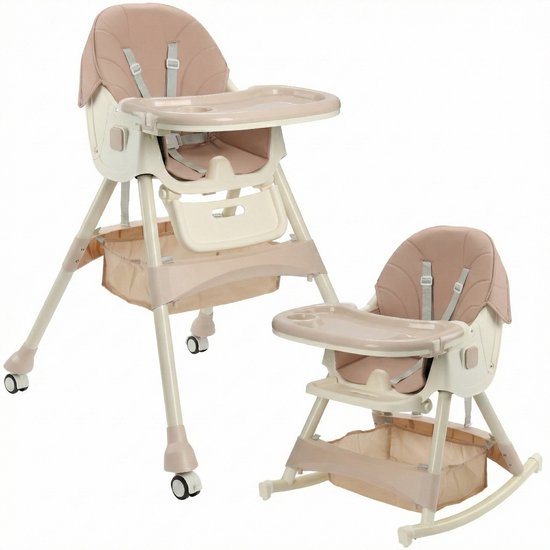 ComfyKidz® 4-in-1 Kinderstoel met Schommelfunctie Inklapbaar - Premium Meegroeistoel met Voetensteun - 0 tot 5 Jaar - Kinderstoeltje- Peuterstoel - Baby Eetstoel met Wieltjes - Oud Roze van Merkloos