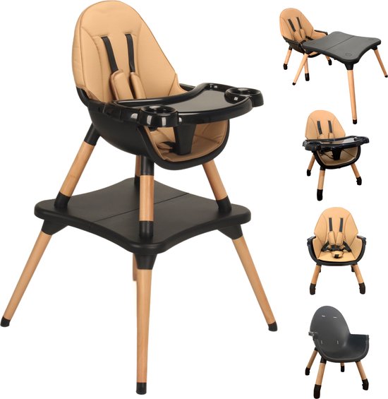 ComfyKidz® 5-in-1 Kinderstoel - Verstelbare Baby- en Peuterstoel - Kinderzetel - Meegroei stoel - Moderne Design Eetstoel voor Kinderen - Geschikt voor 6m+ tot 5 jaar - Beige/Zwart van ComfyKidz®