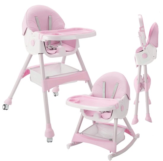 ComfyKidz® Inklapbare 4-in-1 Kinderstoel met Wieltjes & Tafel - Verstelbare Veiligheidsgordel - Meegroeistoel Baby - Plastic Peuterstoel & Kleuterstoel - Roze van Merkloos