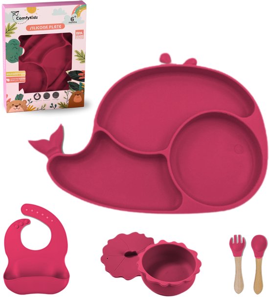 ComfyKidz® Siliconen Baby Servies Set | BPA Vrij | Zuignap Bord | Bestek & Slab | Peuter & Baby Eetset | Rood van ComfyKidz®