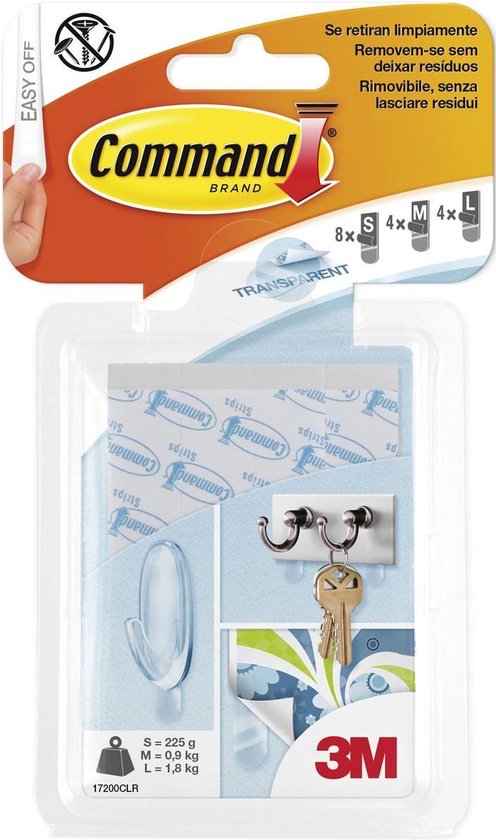 Command™ Strips, 17200CLR, transparant, 8 kleine + 4 middelgrote + 4 grote strips van 3M