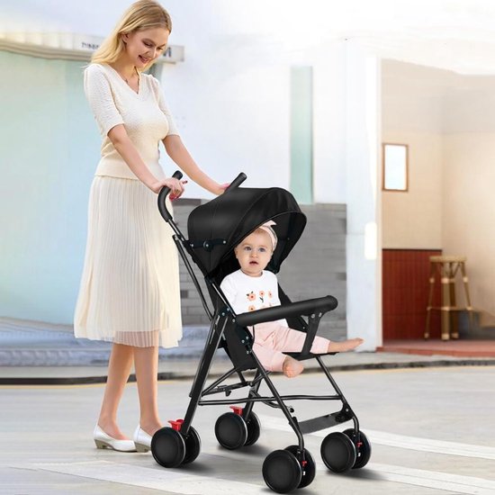 Compacte kinderwagen - Reiswieg baby - Veilig reizen - Niet-opblaasbare wielen - 45 x 67 x 100 cm - Zwart van Merkloos