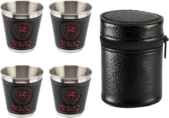 Compacte Mini Wijnglazen van RVS, 70ml Drinkbekers met Leren Hoes voor Reizen en Picknicks van Merkloos