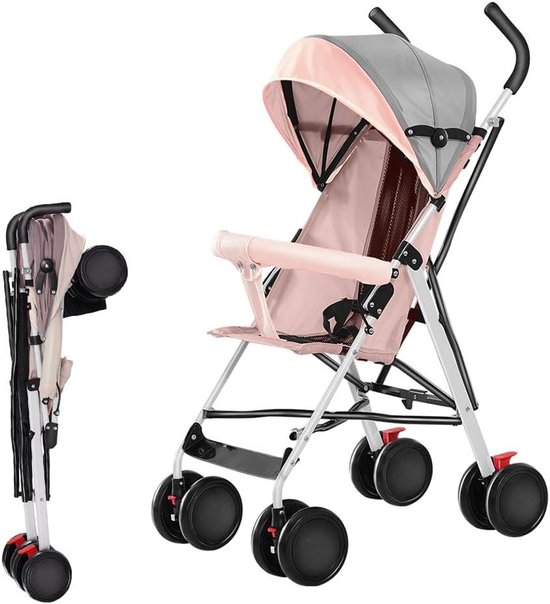 Compacte wandelwagen - Kinderwagen baby - Veilig reizen - Niet-opblaasbare wielen - 45 x 67 x 100 cm - roze van Merkloos