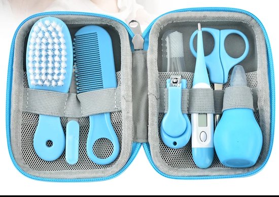 Compleet Baby Manicure & Verzorgingsset Set - Baby Borstel - Thermometer - Baby Kam - Baby snot aspirator- Baby tanden borstel - Perfect Kraamcadeau - Alles-in-één Kraamcadeau - Blauw van Merkloos