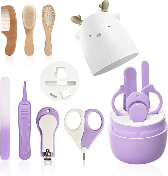 Complete 7-in-1 Baby Care Set met Nagelschaar, Nagelknipper, Neuspinset en Babyborstel in Lila voor Optimale Verzorging van je Baby van Merkloos