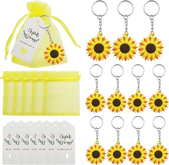 Complete set van 30 cadeautjes voor doop en babyshower met dierhangers, organza zakjes en bedankkaartjes