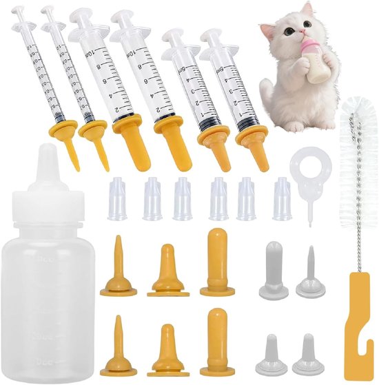 Complete Voedingsset voor Puppy’s en Kittens, Fles met Spuit en Nippel voor Gemakkelijk Voeden, Dierlijke Voeding Accessoires