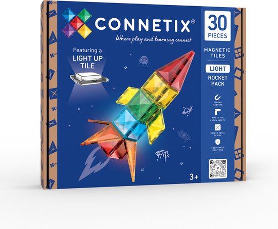 CONNETIX - Magnetisch Tegels - Raketpakket met licht - 30 Stuks - Magnetisch Speelgoed