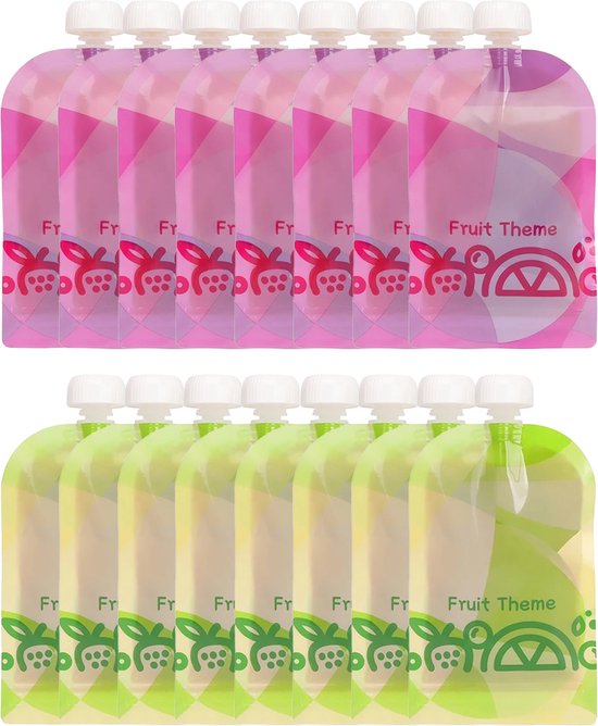 Consumerce® Hervulbare Knijpzakjes – 16 Stuks – Knijpfruit en Babyvoeding Zakjes – Herbruikbaar – Knijpfruitzakjes – Baby Voeding – Babyvoeding Bewaarzakjes – Doseerdoosjes – Bewaarbakjes – Moedermelk Bewaarflesjes van Consumerce