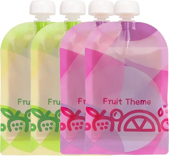 Consumerce® Hervulbare Knijpzakjes – 4 Stuks – Knijpfruit en Babyvoeding Zakjes – Herbruikbaar – Knijpfruitzakjes – Baby Voeding – Babyvoeding Bewaarzakjes – Doseerdoosjes – Bewaarbakjes – Moedermelk Bewaarflesjes van Consumerce